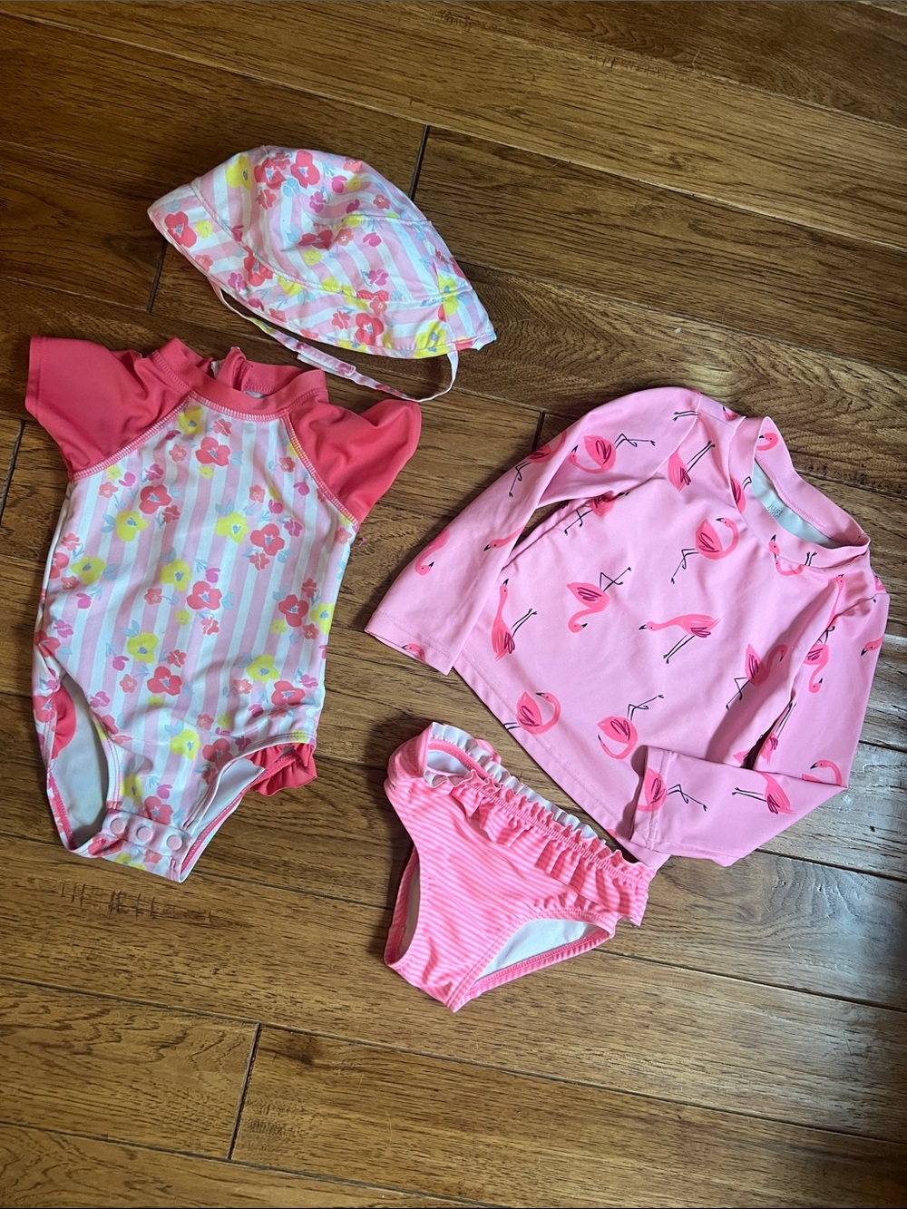 Carter's Pink Floral with hat & Floatimini Flamingo Kids Swim suit
